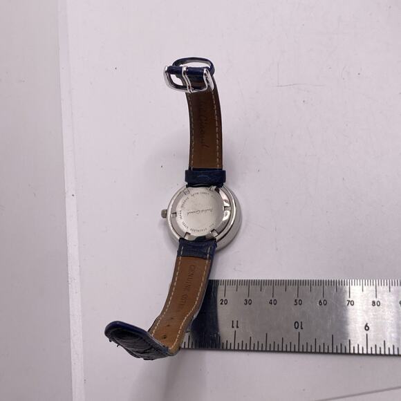 Andre Giroud Womens Silver Floating Gem Ostrich Band Watch New Battery Works